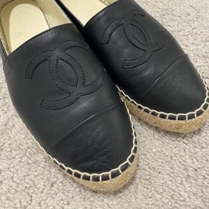 CHANEL Leather Espadrilles midnight blue size 37